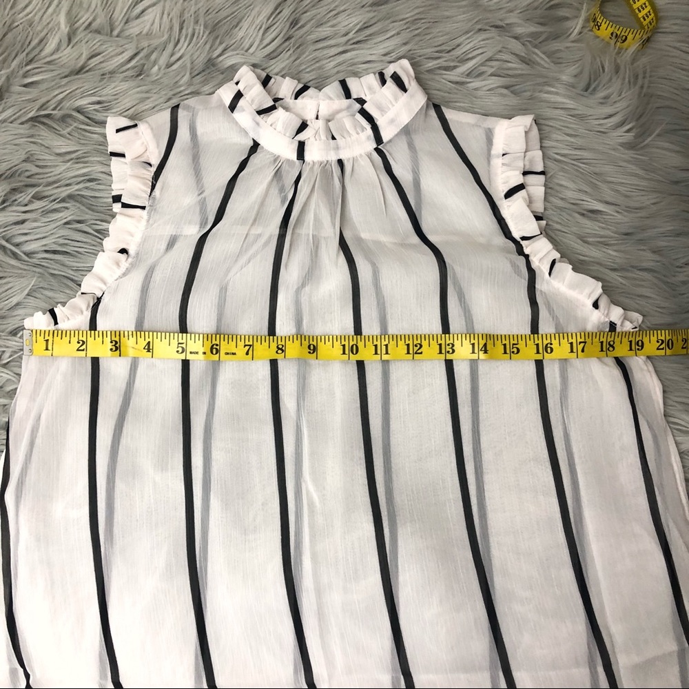 WHO WHAT WEAR CREAM SHEER RUFFLE TRIM BLOUSE - Picture 4 of 7